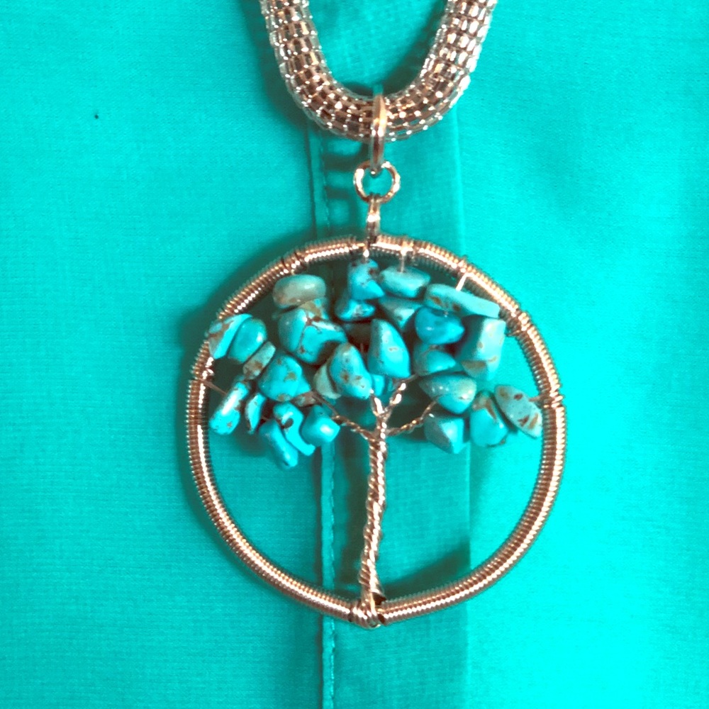 TREE OF LIFE Necklace Turquoise Silver Rope